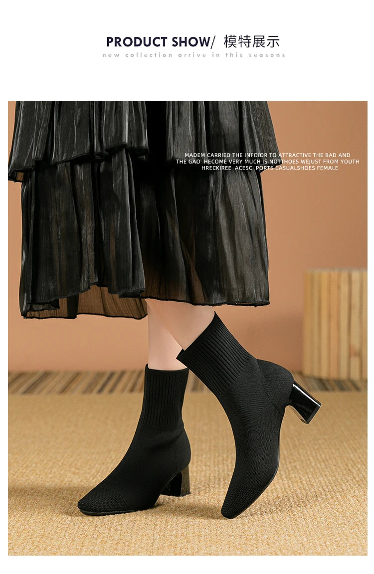 Women's Boots 2025 New Fashion Pointed Soft Knitted Casual Comfortable Shoes (heel height 4.5cm, )