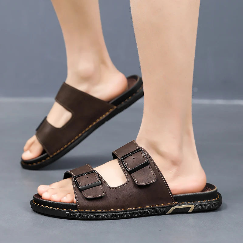 Shoes Men Sandals Slippers Sneaker Leather Men's Sneakers Summer Beach Shoes Sandals For Male Large Size Black Casual Sandals