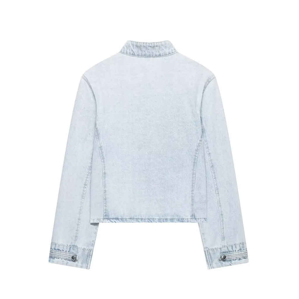New Vintage Denim Jacket For Women Solid Round Neck Slim Fit Short Jackets 2026 Spring Lady Daily High Street Outerwears