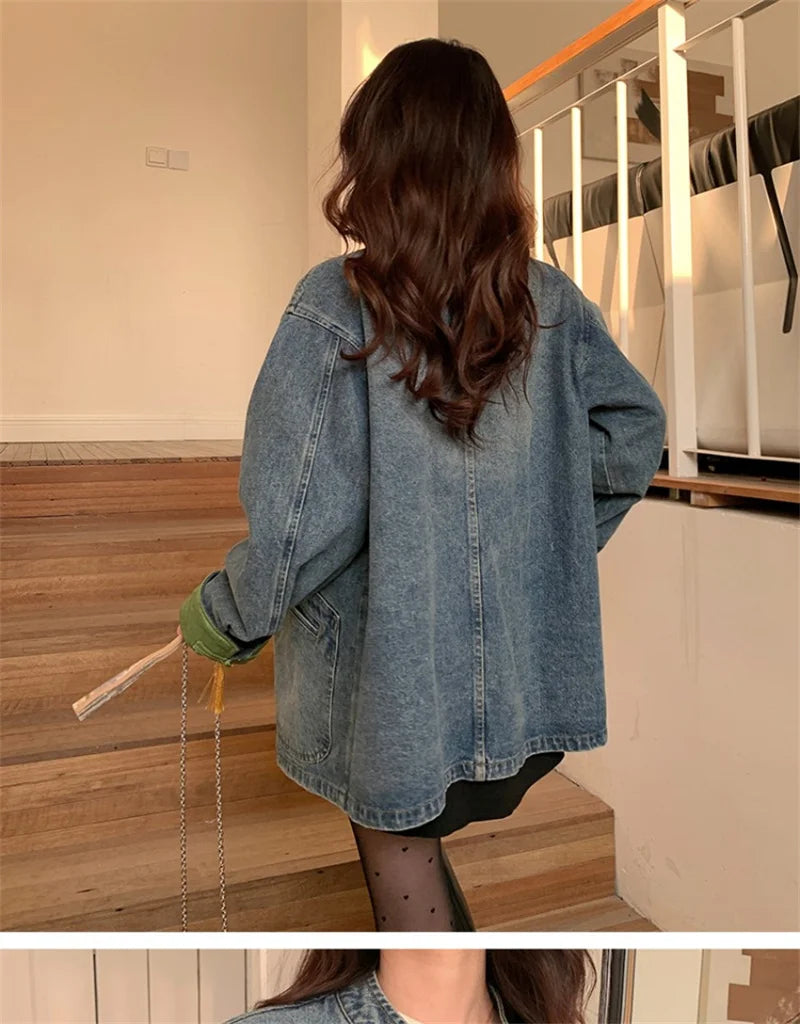 New Chinese Retro Casual Denim Jacket for Women in Spring 2024 Unique Chic Hong Kong Style fat and Slim Cardigan top for Women
