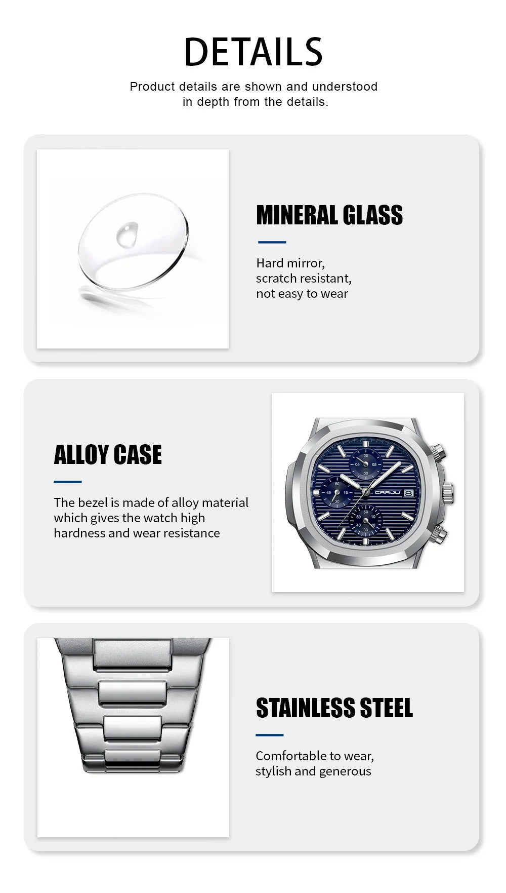 CRRJU Luxury Man Watch Business Waterproof Male Clock Luminous Date Stainless Steel Square Quartz Men Watch reloj hombre 2024