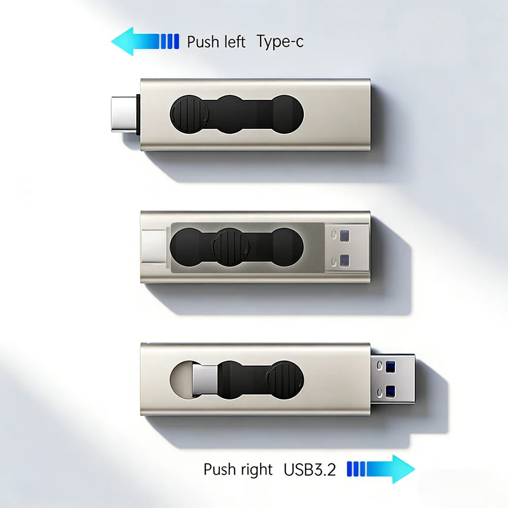 HP USB 3.2 Type-C Dual Interface Metal Flash Drive High Speed Pen Drive 100MB/s 64GB 128GB 256GB Jump Drive for iphone 15/16/17
