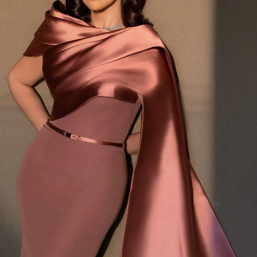 Customized Mermaid Evening Dresses Floor-length Off The Shoulder Sleeveless Prom Gown Simple Fashion Stole Draped Party Gown