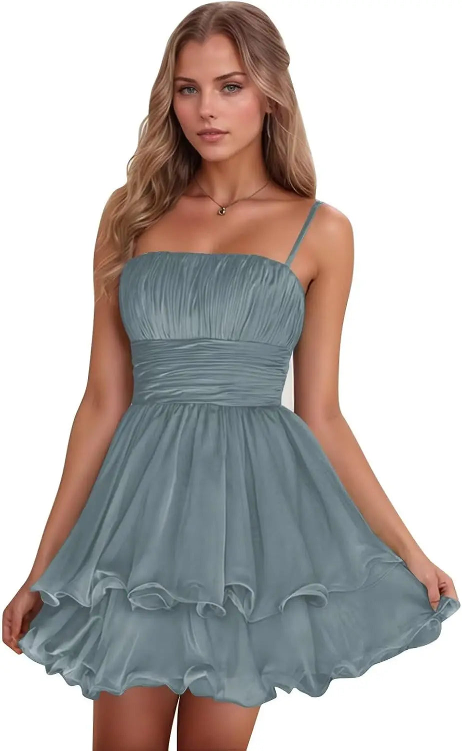 Sexy Women's Short Homecoming Dress 2026 Ruffle Square Neck Bridesmaid Mini Prom Chiffon Cocktail Gown Graduation Party Wear