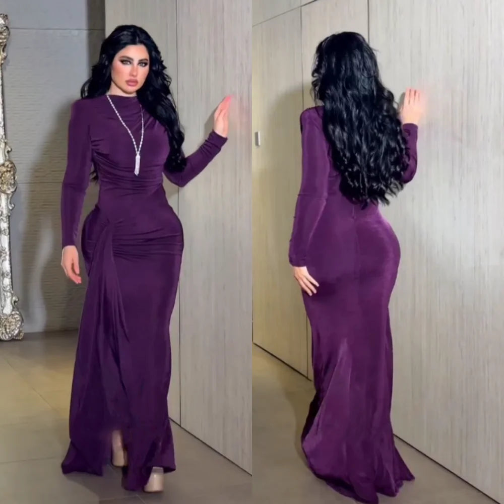 Customized Pleat High Collar Trumpet Long Dresses Bespoke Occasion Classic Simple  Quality Evening Party