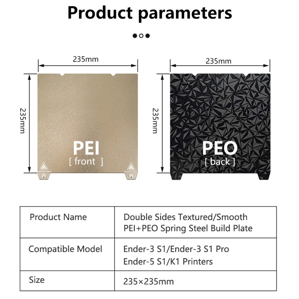 3D Build Plate Print Bed Textured PEI Surface + Smooth PET For Ender-3 S1 Ender-3 S1 Pro End-5 S1 K1 3D Printers Accessories