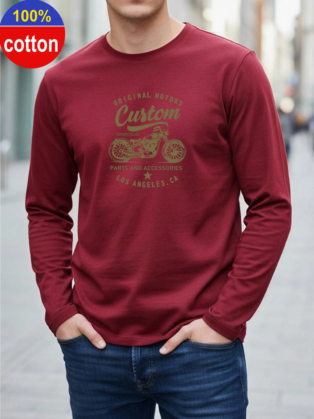 Men's Motorcycle Print Cotton Long Sleeve Tee — MIG & MIK STYLE™