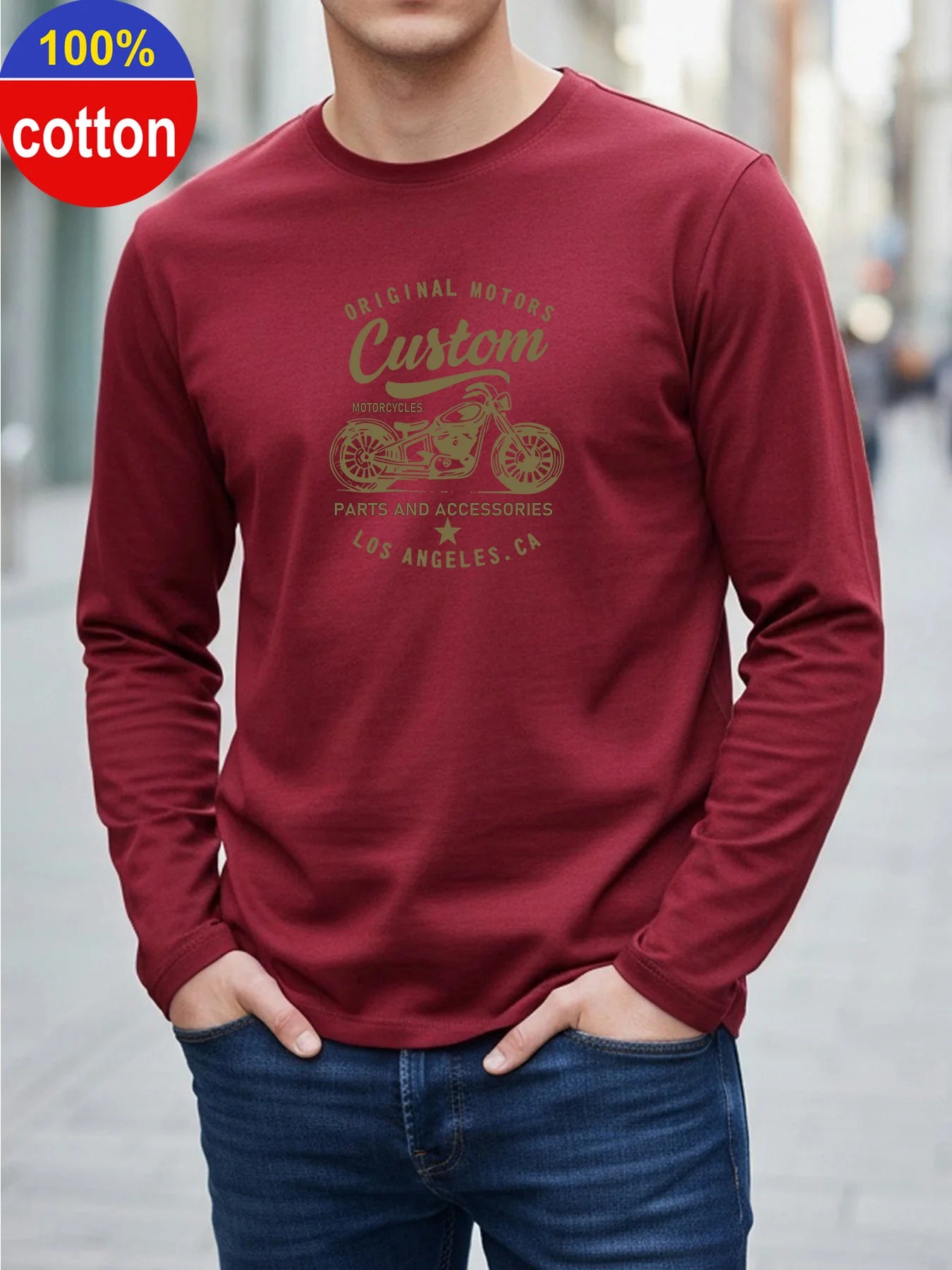 Men's Motorcycle Print Cotton Long Sleeve Tee — MIG & MIK STYLE™