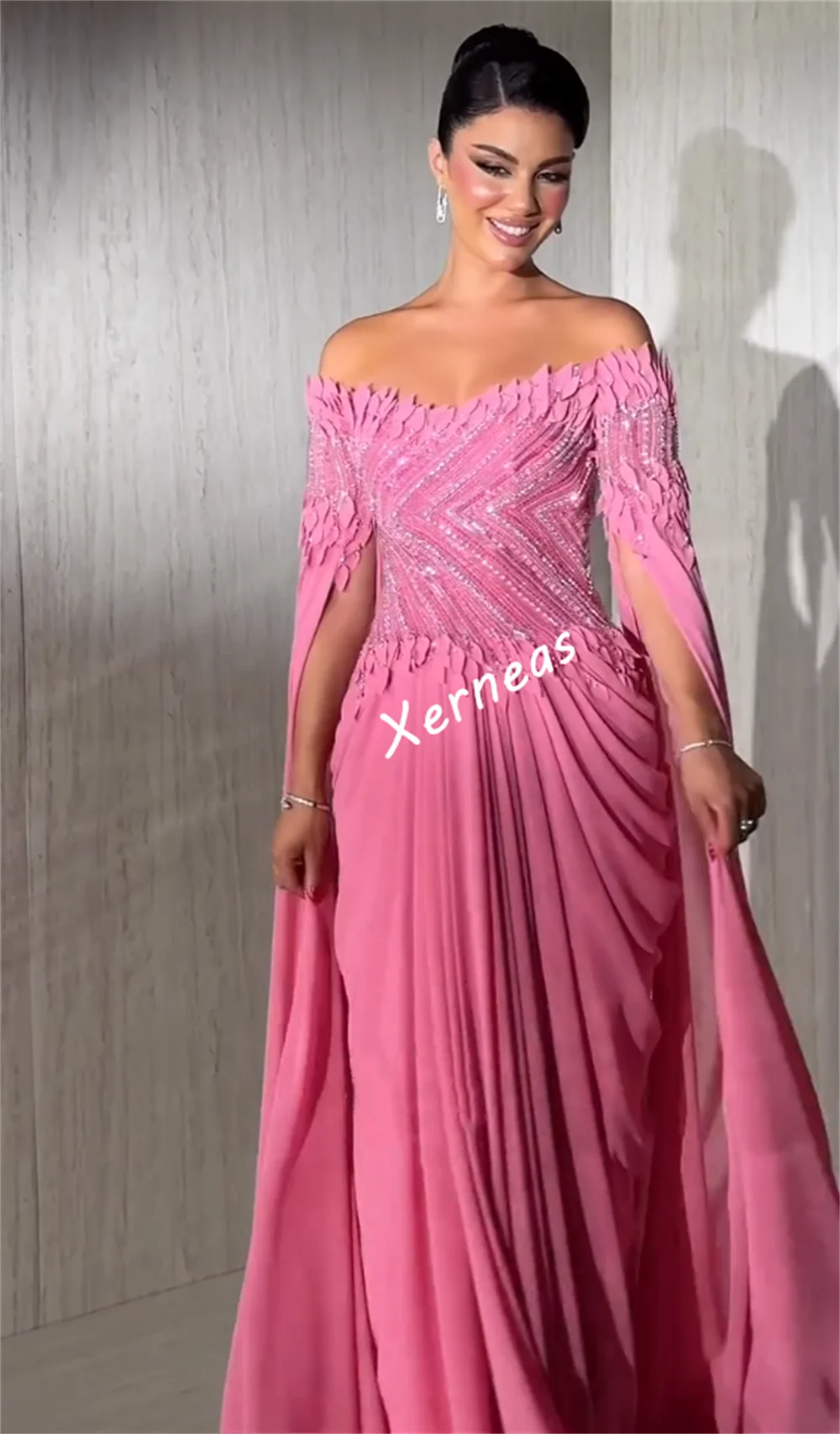 Customized Chiffon Sequined Applique Lace-up Off-the-shoulder Long Dresses Bespoke Occasion Women Luxury Evening Party Sparkle