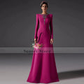 Customized  Evening Dress Long Sleeves Ruched Rhinestone Beaded Women's Evening Gowns A-line O Neck Bespoke Occasion Dresses
