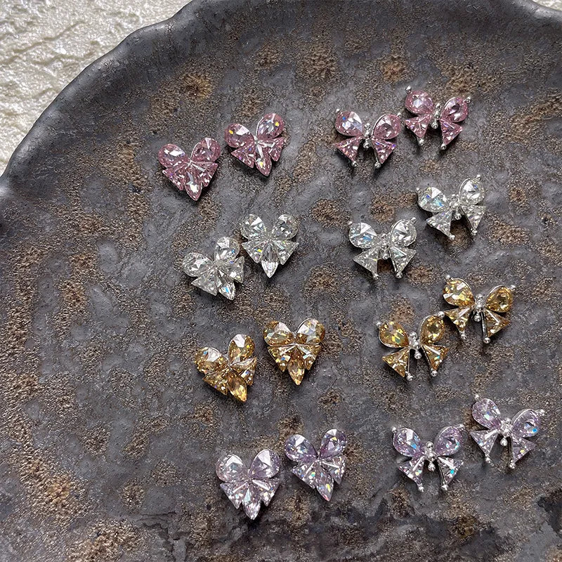 5pcs Crystal Heart-shaped Butterfly Nail Art Charms 3D Diamond Jewelry Parts DIY Manicure Decoation Rhinestones Gems