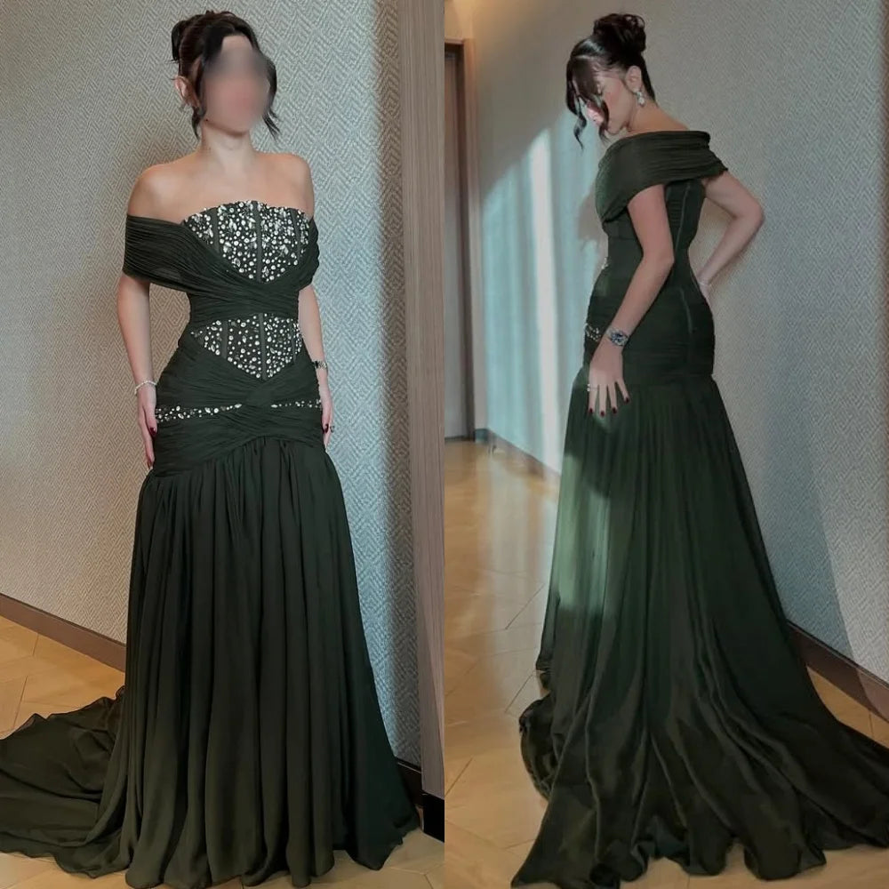 Customized High Quality Fashion Chiffon Sequined Beading Mermaid Off-the-shoulder Long Dresses Bespoke Occasion Dresses Matching