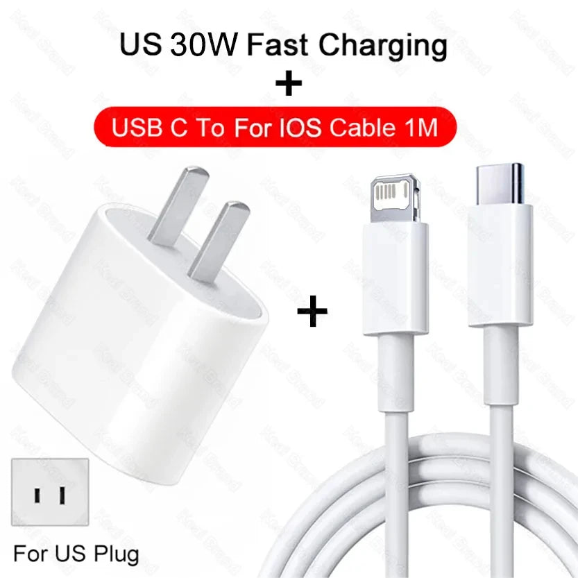 PD 30W Fast Charger For Apple iPhone 14 13 12 11 Pro Max 8 Plus XR X Fast Charging Type C Cable USB C Chargers Phone Accessories