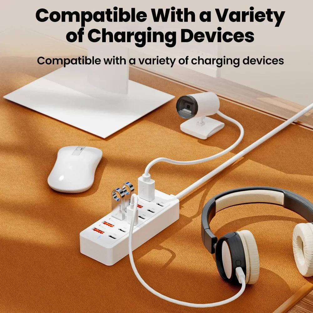 12 in 1 Power Strip Multi Port Fast Charger Station with USB C Desktop Wall Adapter Type C Hub for iPhone Samsung Home Office