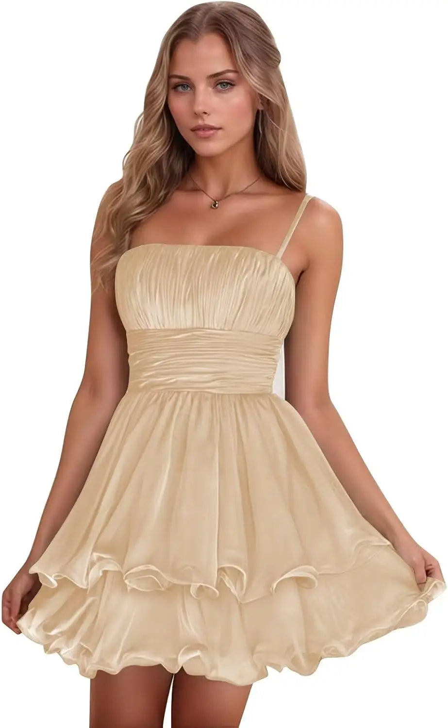 Sexy Women's Short Homecoming Dress 2026 Ruffle Square Neck Bridesmaid Mini Prom Chiffon Cocktail Gown Graduation Party Wear