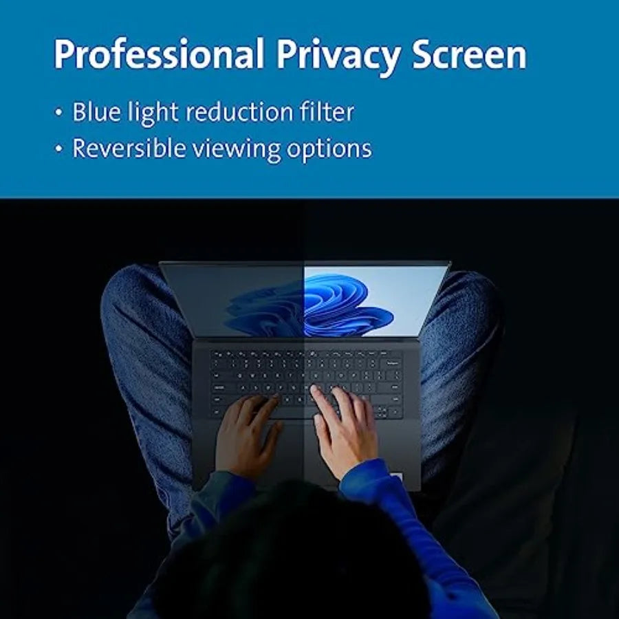 14 inch laptop privacy screen for office use, magnetic aluminum frame, black, removable 16:10 design with anti-glare and blue l