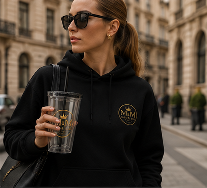 16oz Clear Tumbler with Straw — Gold Monogram 'MM' Crown Logo