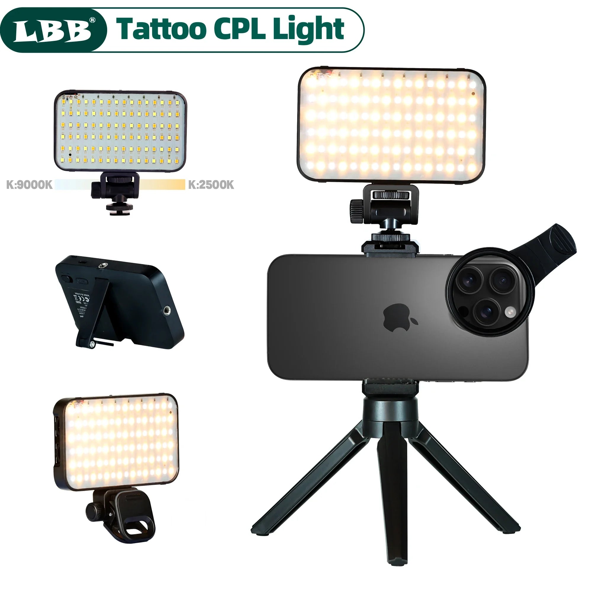LBB High Quality Reduce Reflected Tattoos Light 96 LED Selfie Light with 52mm Polarizing CPL Lens for Cellphone Lens Tattoo Art