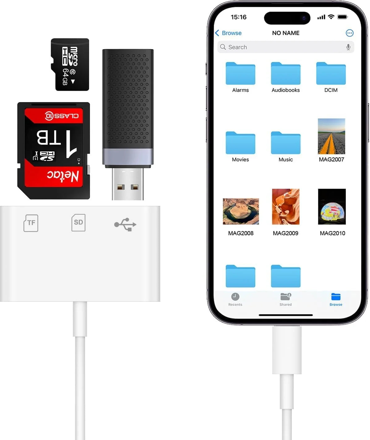 3-in-1 Lightning SD Card Reader for iPhone 14 13 12 11, Plug & Play Digital Camera/Micro SD Adapter