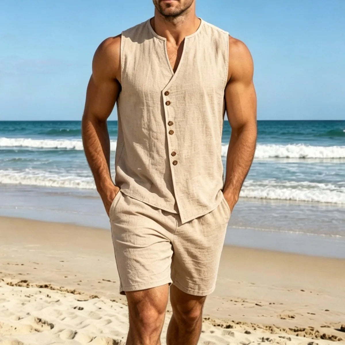 Men's Linen Vest & Shorts Set — MIG & MIK STYLE™