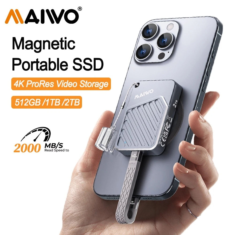 Maiwo 2000MB/s SSD External SSD 512G 12T Magnetic Portable PSSD for iPhone 16 15 Pro/Max ProRes 4K ProRes HDR Record and Portabl