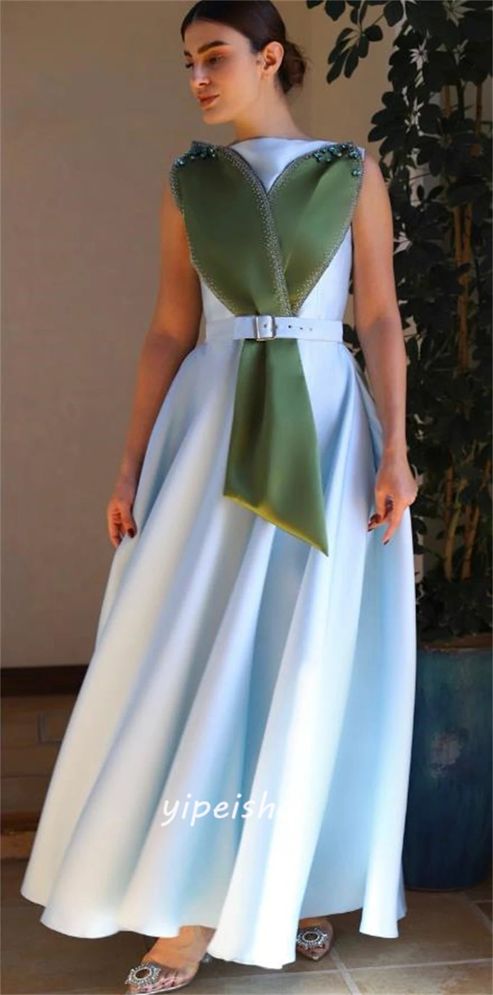 Customized Jiayigong  Classic Modern Style Formal Evening O-Neck A-line Beading Drapeds Bespoke Occasion Dresses