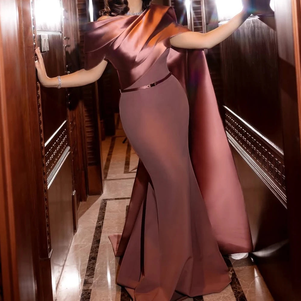 Customized Mermaid Evening Dresses Floor-length Off The Shoulder Sleeveless Prom Gown Simple Fashion Stole Draped Party Gown