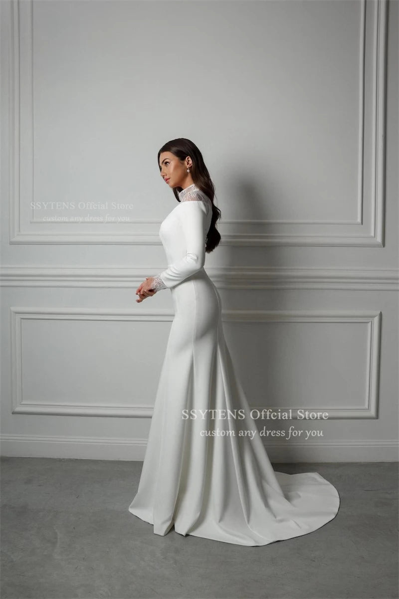 SSYTENS Elegant White Mermaid Wedding Dresses 2026 Long Sleeve High Neck Bridal Dress Boho Beach Wedding Prom Gowns Customized