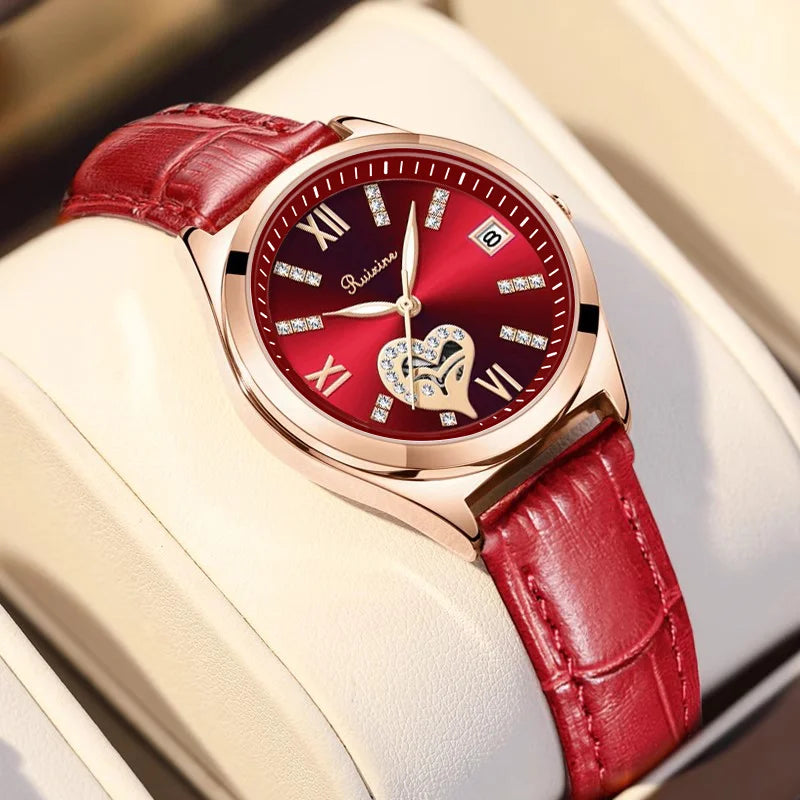 RUIXINE Women Watches Luxury Classic Stylish Dress Quartz Watch Slim Case Elegance Leather Strap Wristwatch