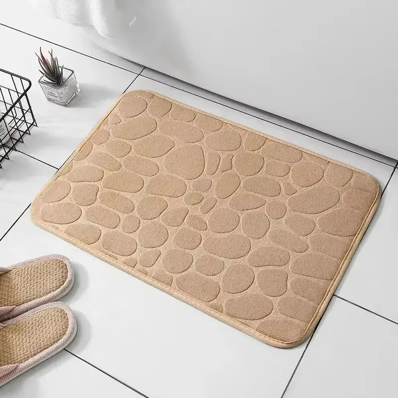 3D Non Slip Bathroom Mat Bath Mats Absorbent Doormat Carpet Cobblestone Embossed Door Floor Mats Machine Washable Quick Drying
