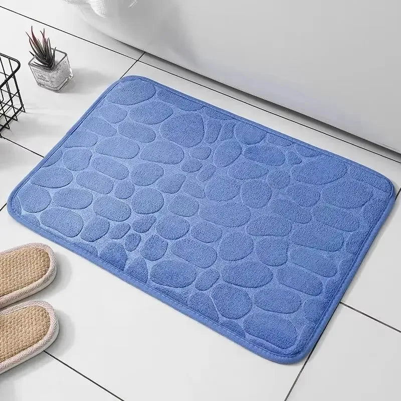 3D Non Slip Bathroom Mat Bath Mats Absorbent Doormat Carpet Cobblestone Embossed Door Floor Mats Machine Washable Quick Drying