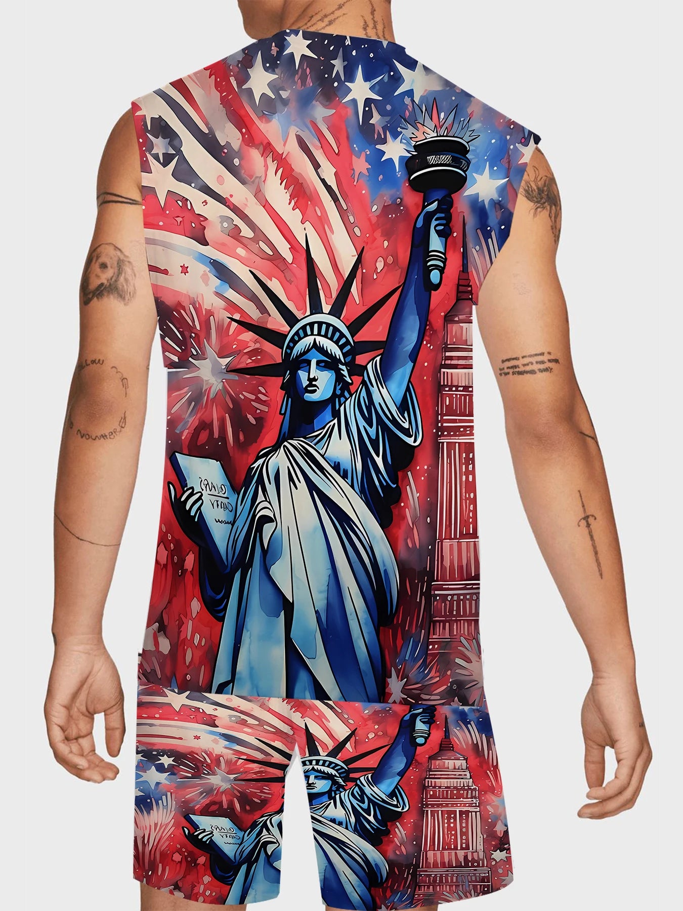Men's V-Neck Tank Top and Shorts Set Lightweight Polyester Homewear Vacation Outfit Standard Fit