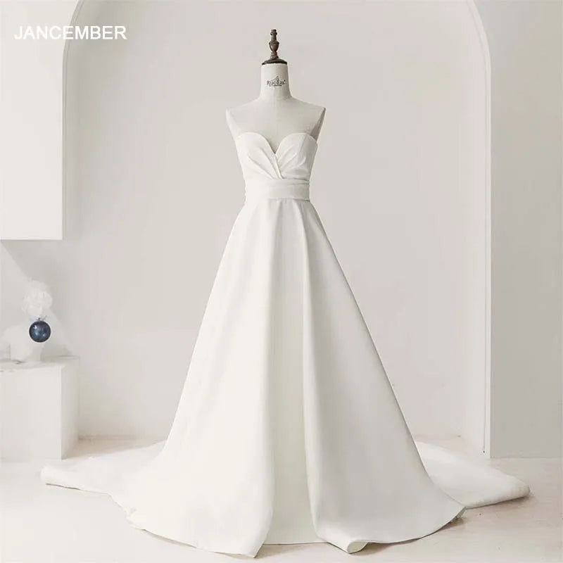 International Elegant Wedding Gown For Bride 2025 Customized A-line Strapless Wedding Dress Lace Vestido De Novia QD06236