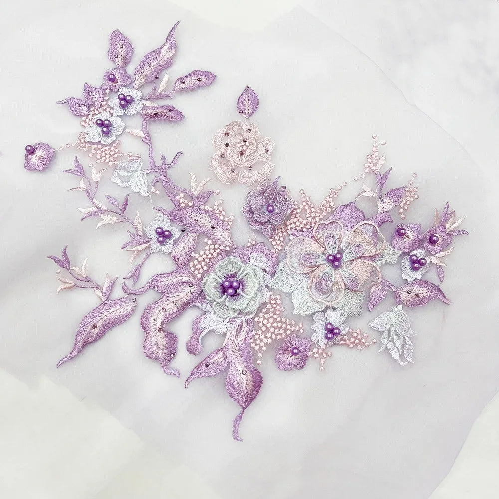 3D Flowers 3D Embroidered Patches Colorful Sequined Flower Lace Sewing On Patches Elegant Multi-functional Beaded Lace Applique