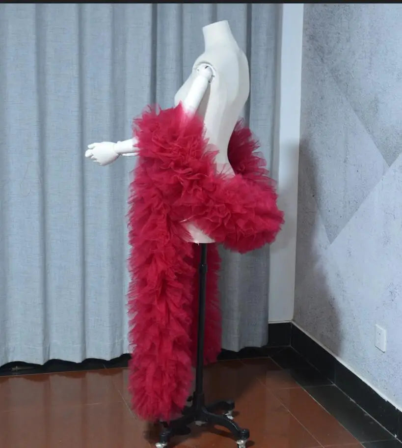 Fashion Stage ball party Club nightclub bridal Tulle Boa Ruffle shawl wrap wedding accessories cape Drag Queen