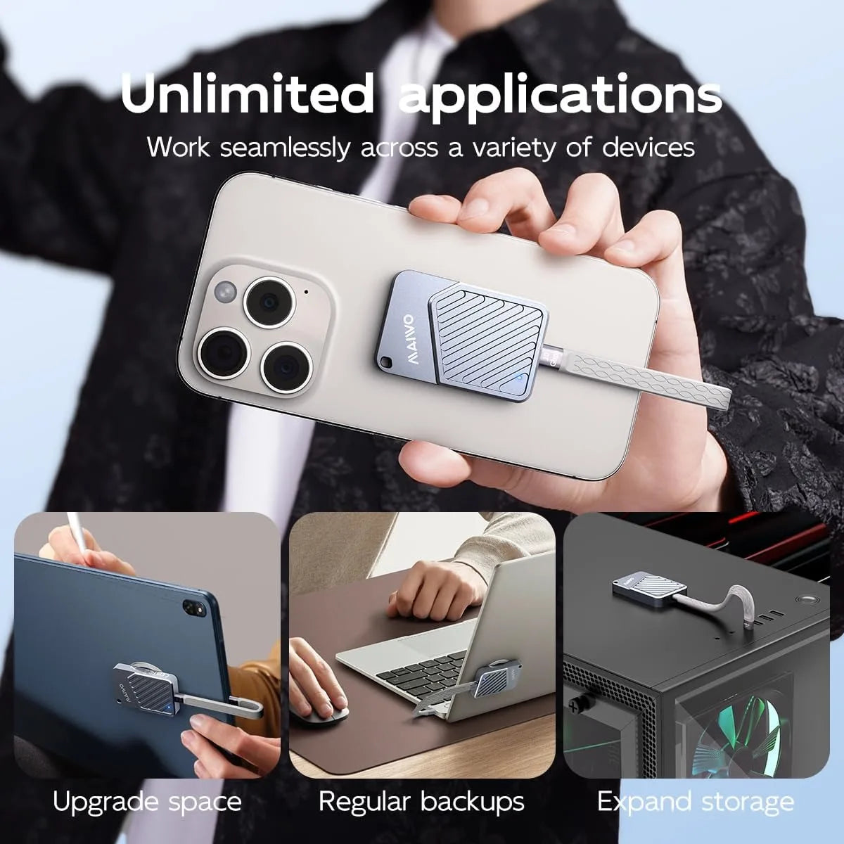 Maiwo 2000MB/s SSD External SSD 512G 12T Magnetic Portable PSSD for iPhone 16 15 Pro/Max ProRes 4K ProRes HDR Record and Portabl