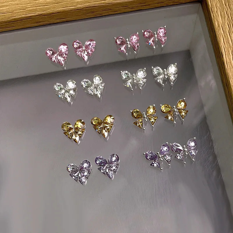 5pcs Crystal Heart-shaped Butterfly Nail Art Charms 3D Diamond Jewelry Parts DIY Manicure Decoation Rhinestones Gems