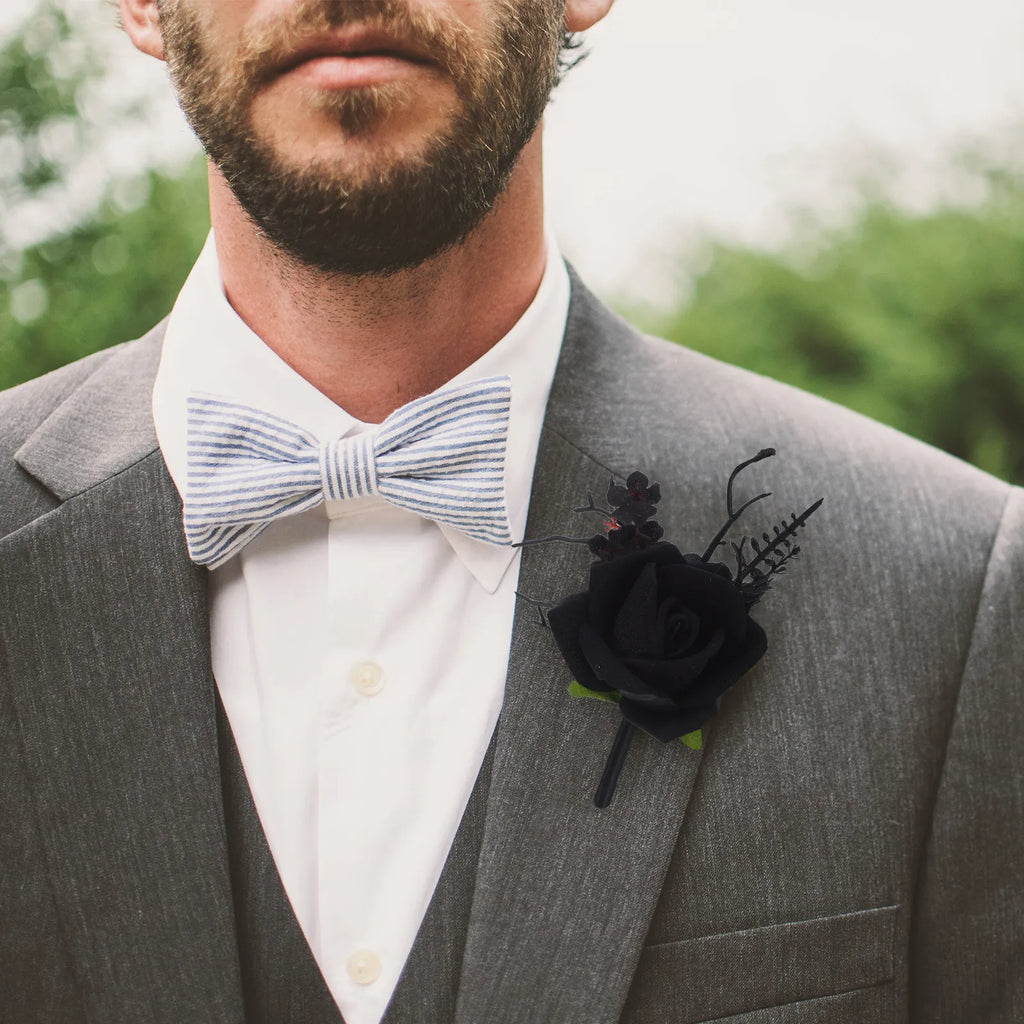 Artificial Black Rose Gothic Bridal Wrist Corsage Boutonniere Set Black Wedding Flower Set Groom Bride Wristlets
