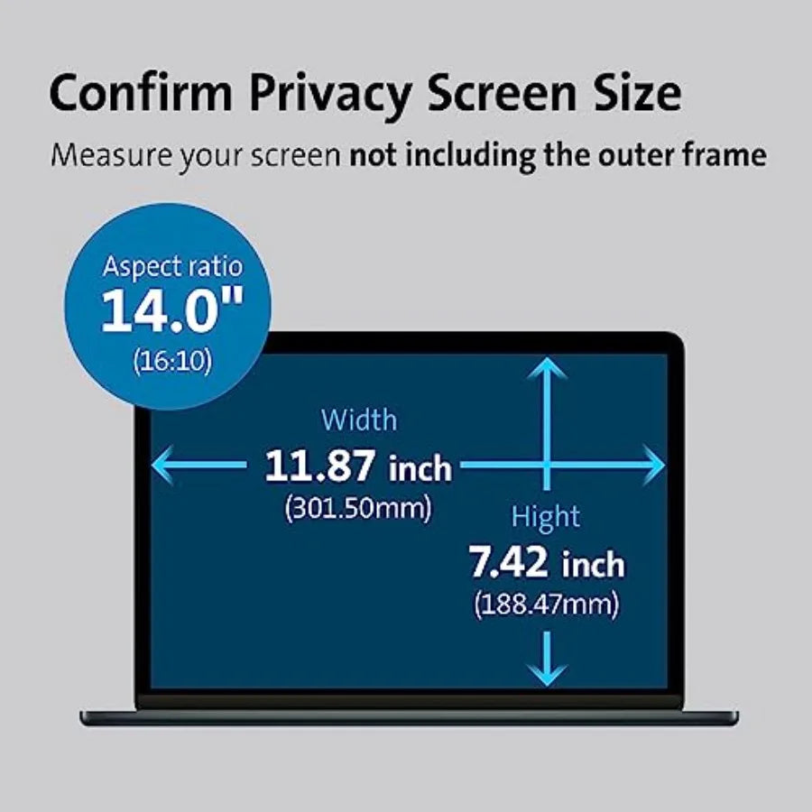 14 inch laptop privacy screen for office use, magnetic aluminum frame, black, removable 16:10 design with anti-glare and blue l