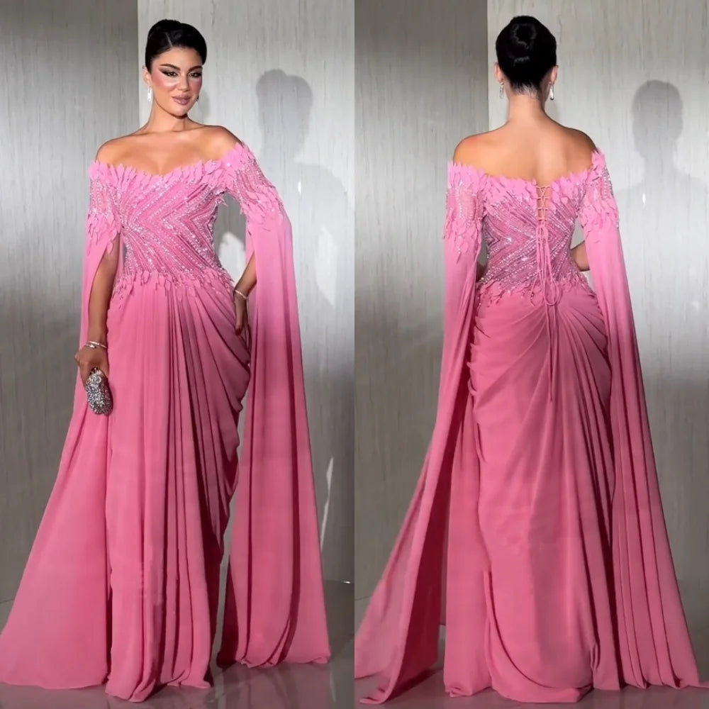 Customized Chiffon Sequined Applique Lace-up Off-the-shoulder Long Dresses Bespoke Occasion Women Luxury Evening Party Sparkle