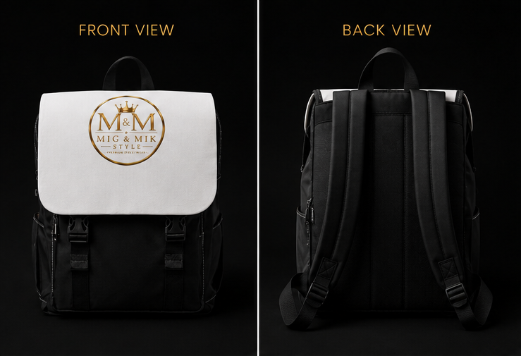 MIG & MIK STYLE Signature Luxury Backpack – Black & White Gold Edition