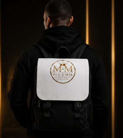 MIG & MIK STYLE Signature Luxury Backpack – Black & White Gold Edition