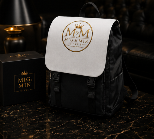 MIG & MIK STYLE Signature Luxury Backpack – Black & White Gold Edition