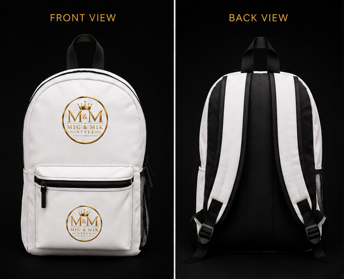 MIG & MIK STYLE Premium Backpack – White & Gold Edition