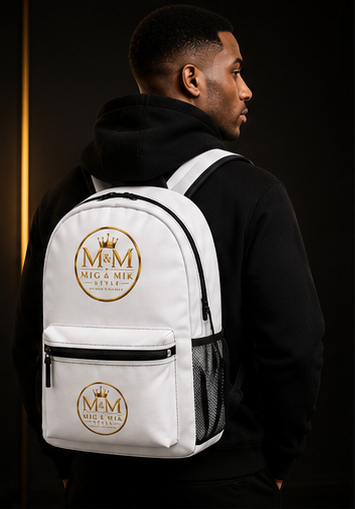 MIG & MIK STYLE Premium Backpack – White & Gold Edition