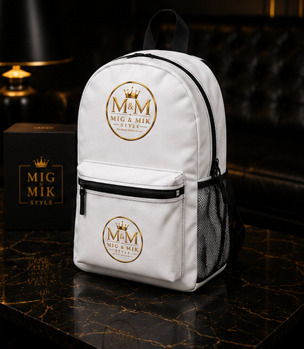 MIG & MIK STYLE Premium Backpack – White & Gold Edition