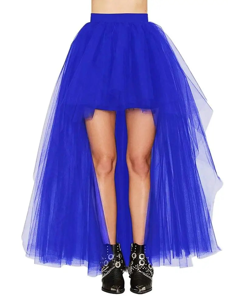 Women's High Low Tulle Skirt Black Swallowtail Gauze High Waist   Tutu Long Party Petticoat Casual Style Punk Goth Carnival