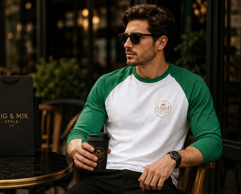 MIG & MIK STYLE Gold Crown Vintage Emblem Raglan Shirt | Premium 3/4 Sleeve Baseball Tee