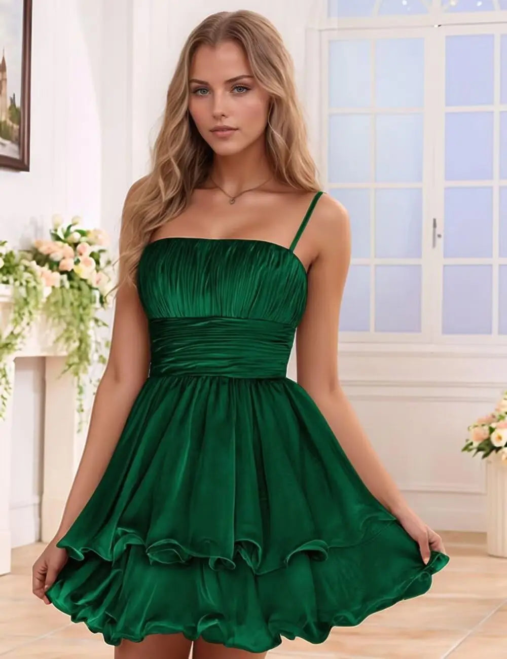 Sexy Women's Short Homecoming Dress 2026 Ruffle Square Neck Bridesmaid Mini Prom Chiffon Cocktail Gown Graduation Party Wear