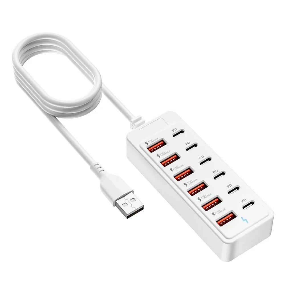 12 in 1 Power Strip Multi Port Fast Charger Station with USB C Desktop Wall Adapter Type C Hub for iPhone Samsung Home Office